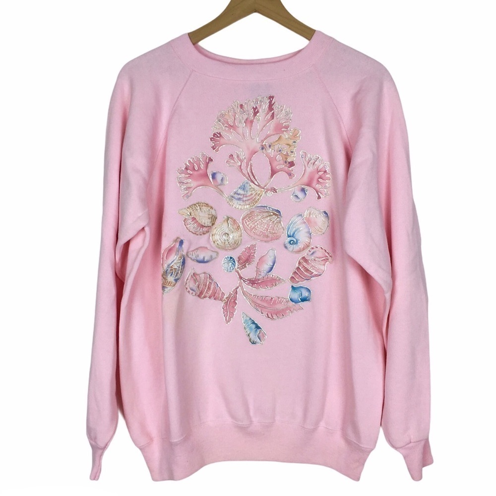 VINTAGE Sweatshirt Puff Paint Handmade Coral Shells Retro Golden Girls Size XL - Picture 13 of 13